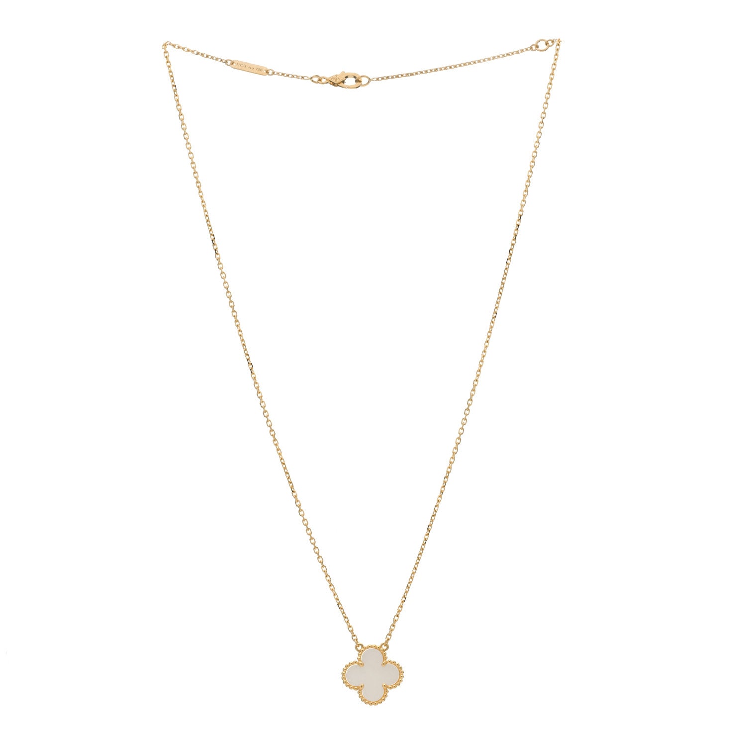 Van Cleef & Arpels 18K Yellow Gold Mother of Pearl Vintage Alhambra Pendant Necklace 3 of 4