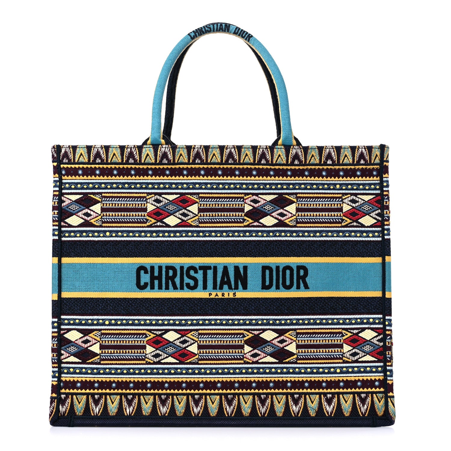 Christian Dior Canvas Embroidered Book Tote Blue Multicolor 1 of 13