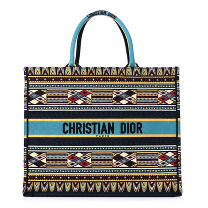 Christian Dior Canvas Embroidered Book Tote Blue Multicolor 1 of 13