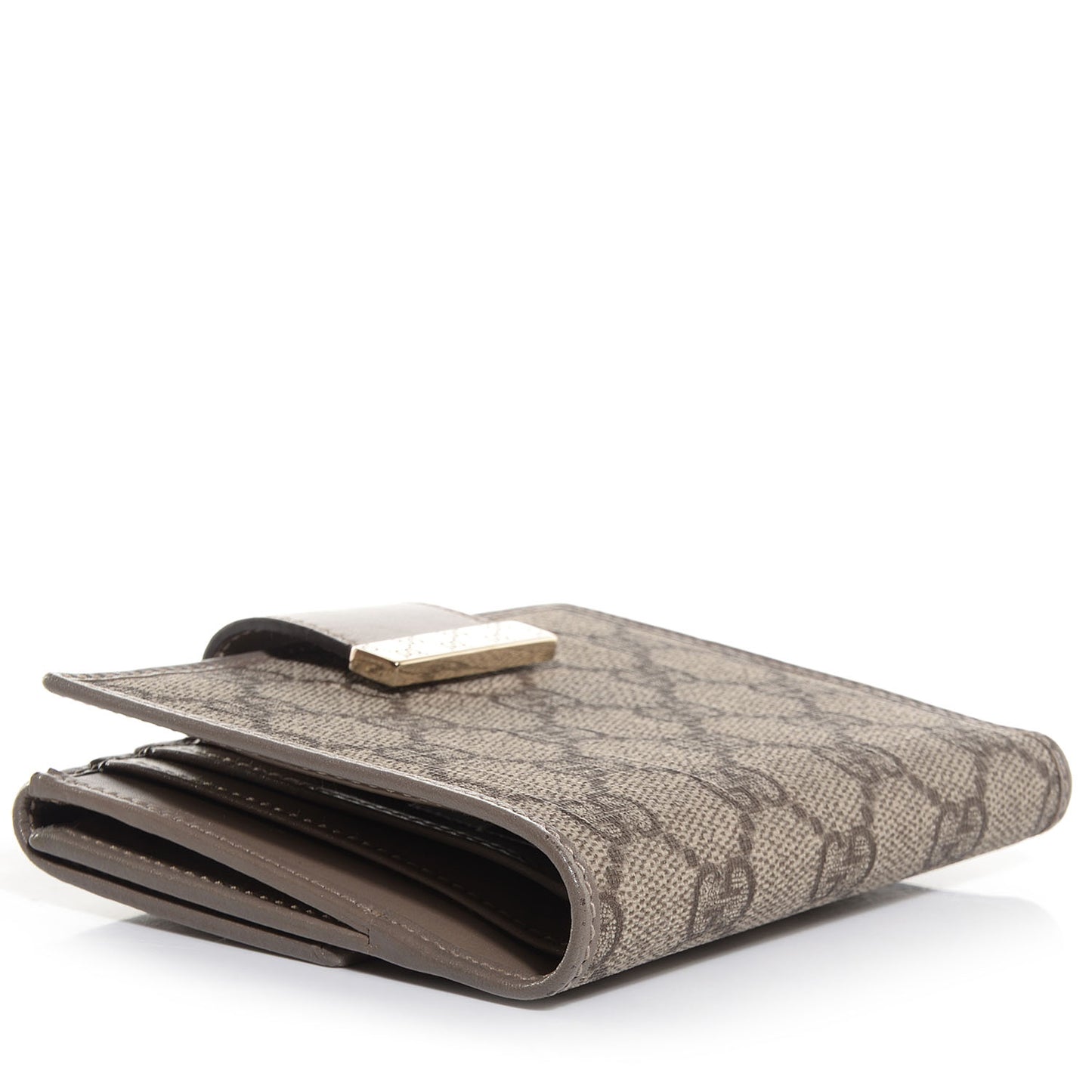 GG Supreme Monogram Icon Bar French Flap Wallet Beige Ebony Grigio