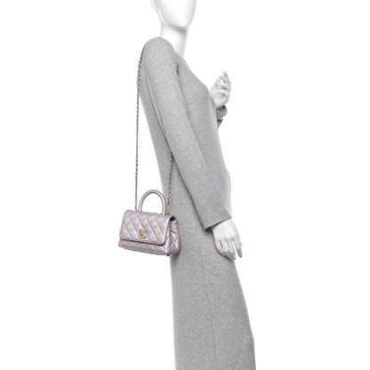 Chanel Metallic Caviar Quilted Extra Mini Coco Handle Flap Light Pink 2 of 10