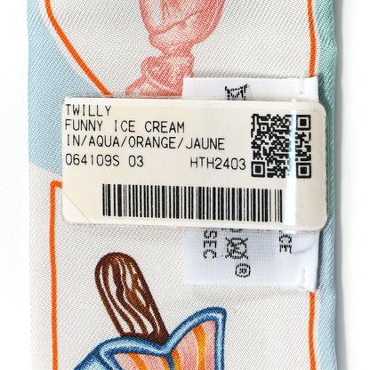 Hermes Silk Funny Ice Cream Twilly Aqua Orange Jaune 4 of 4