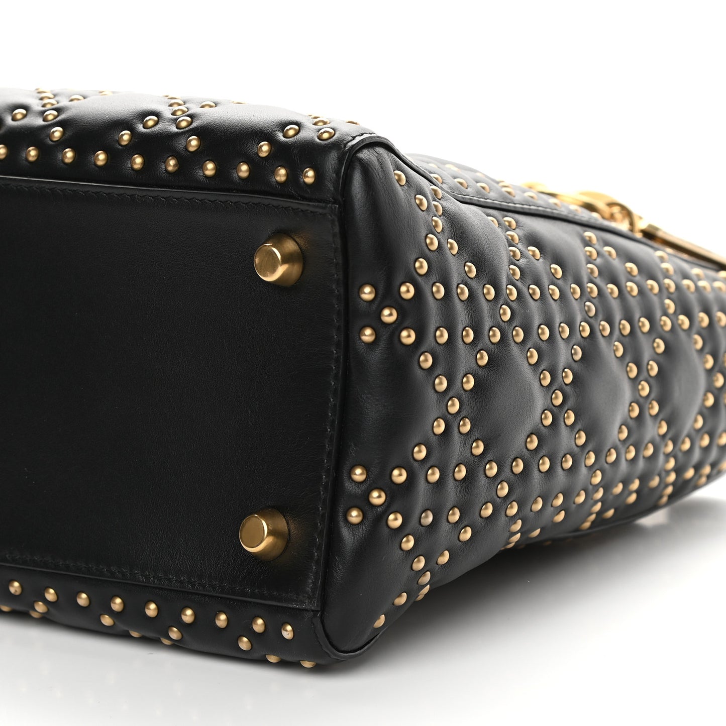 Calfskin Cannage Studded Medium Supple Lady Dior Black