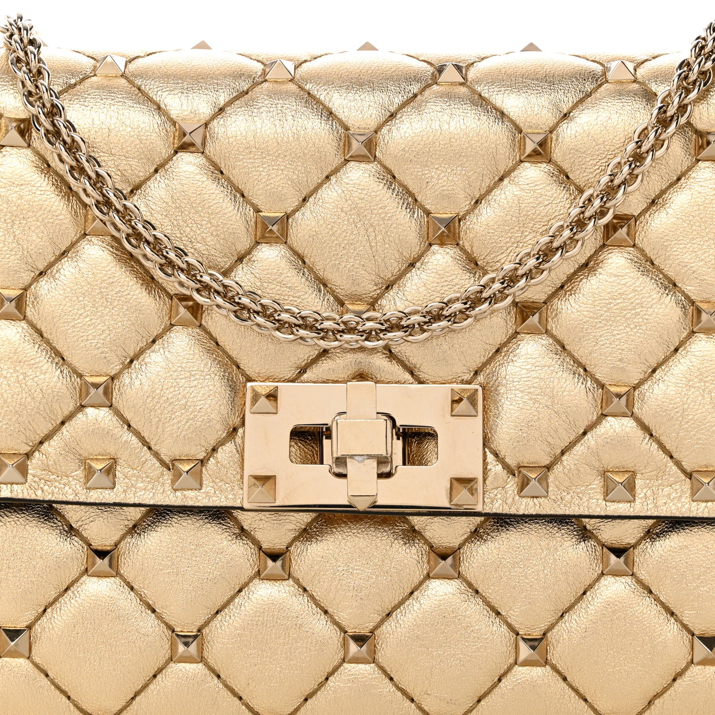 Metallic Nappa Rockstud Spike Wallet on Chain
