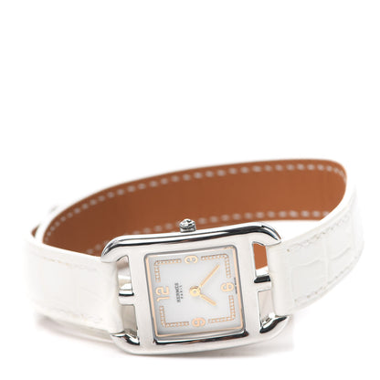 Hermes Stainless Steel Alligator Diamond 23mm Cape Cod Double Tour Quartz Watch Blanc 2 of 5