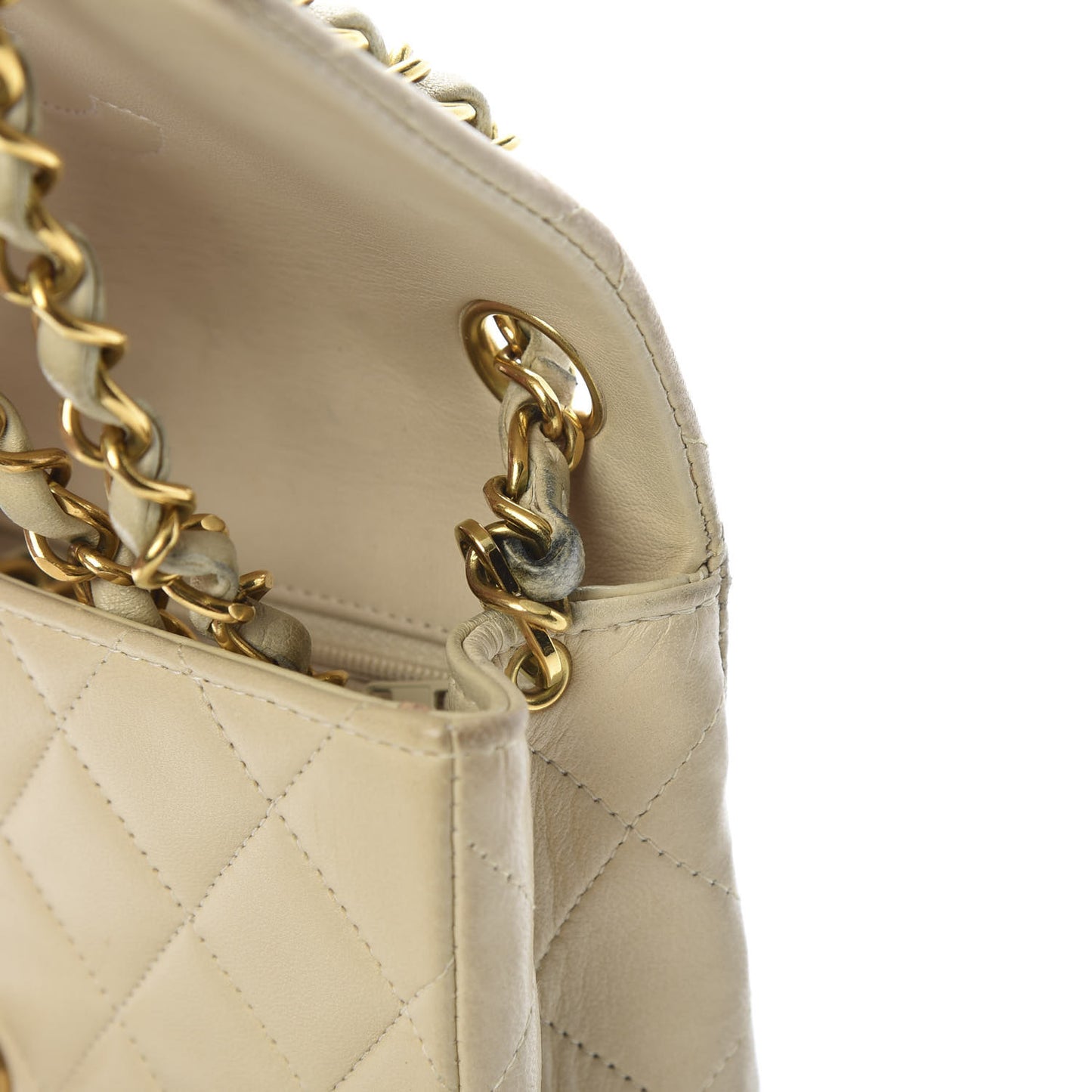Lambskin Quilted Mini Square Flap Beige