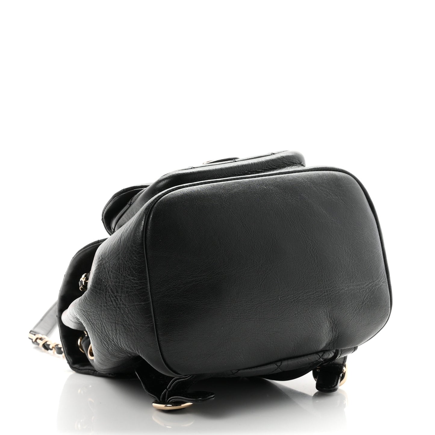 Glazed Aged Calfskin Quilted Small Duma Drawstring Backpack Black