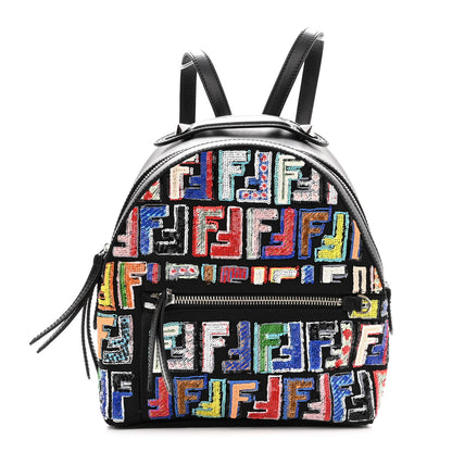 Fendi Nylon Vitello Liberty Sequin Fun Fair Embroidered Mini Backpack Black Multicolor 1 of 8