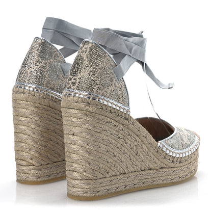 Gucci Lame GG Monogram Ankle Wrap Platform Espadrille Wedges 39 Silver Beige Light Grey 5 of 12