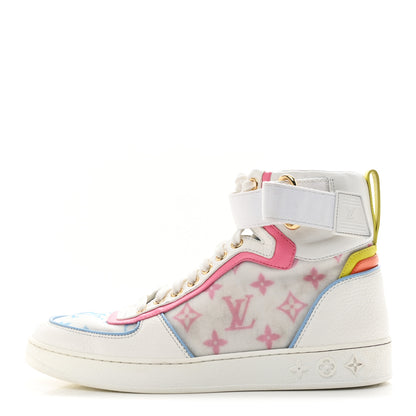 Louis Vuitton Calfskin Nylon Mesh Monogram Womens Boombox High Top Sneakers 37 Bleu Rose 1 of 10