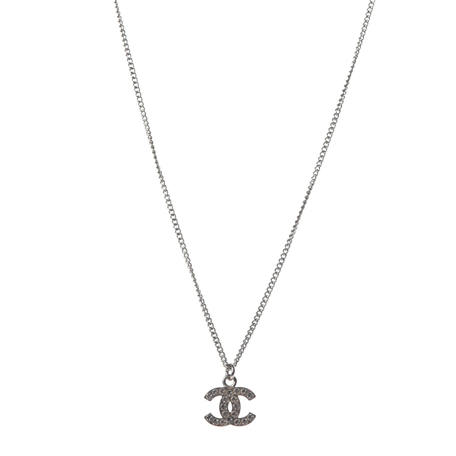 Chanel Crystal Timeless CC Necklace Silver 1 of 5