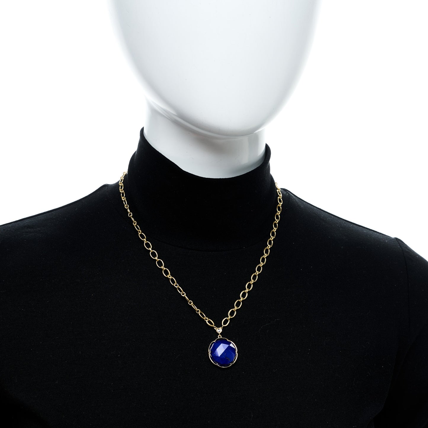18K Yellow Gold Diamond Lapis Lazuli Oval Link Large Pendant Necklace