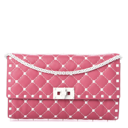 Valentino Garavani Lambskin Free Rockstud Spike Wallet On Chain Shadow Pink 1 of 8