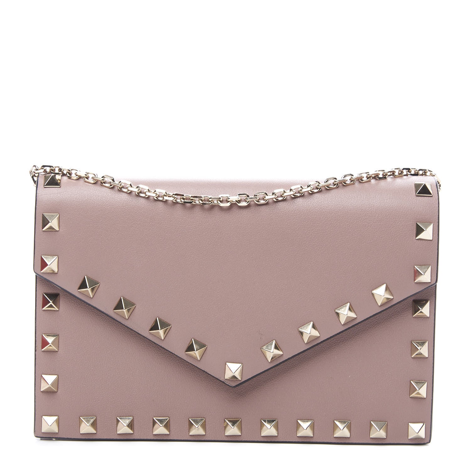 Valentino Garavani Vitello Rockstud Envelope Wallet on Chain Poudre 1 of 9
