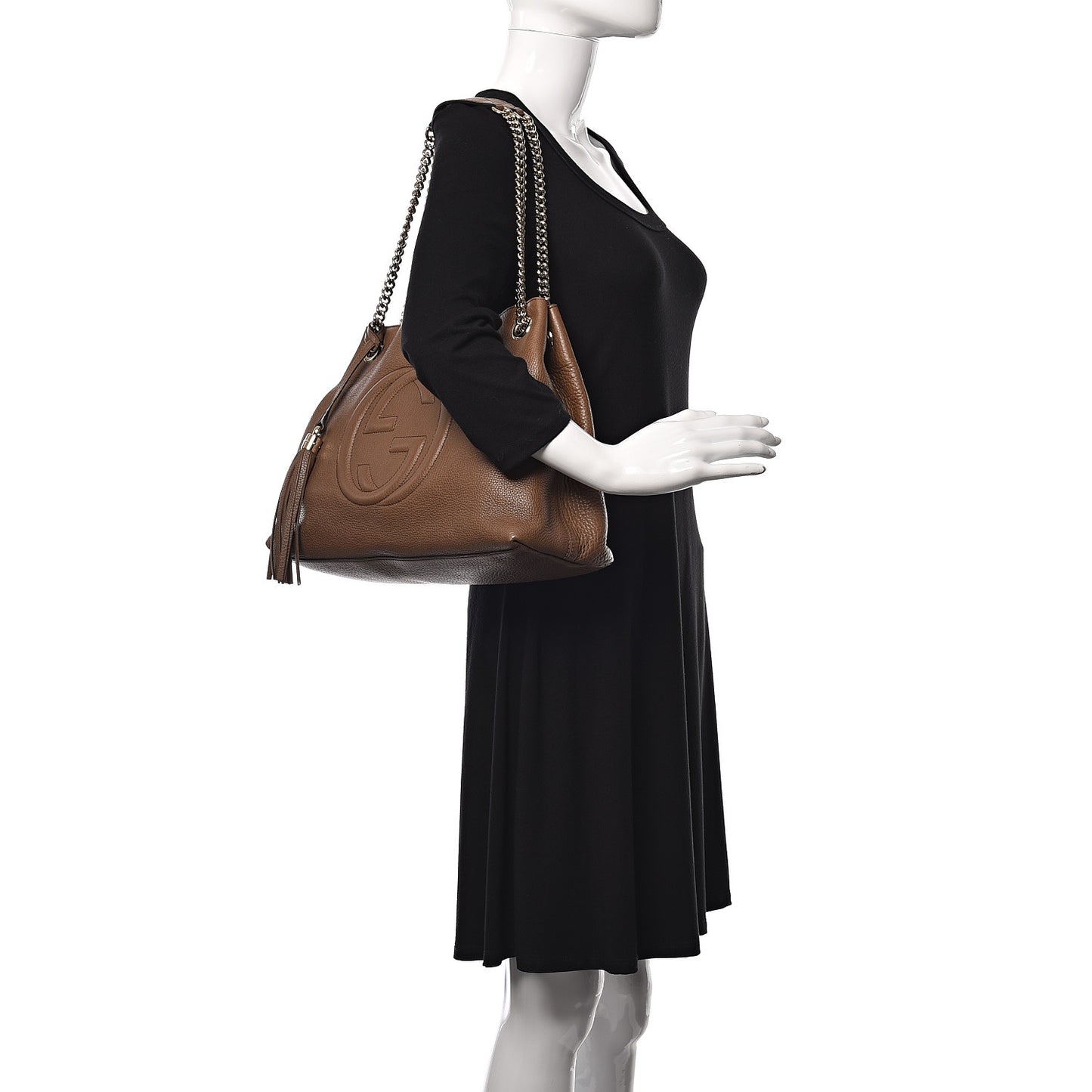 Pebbled Calfskin Medium Soho Chain Shoulder Bag Maple Brown
