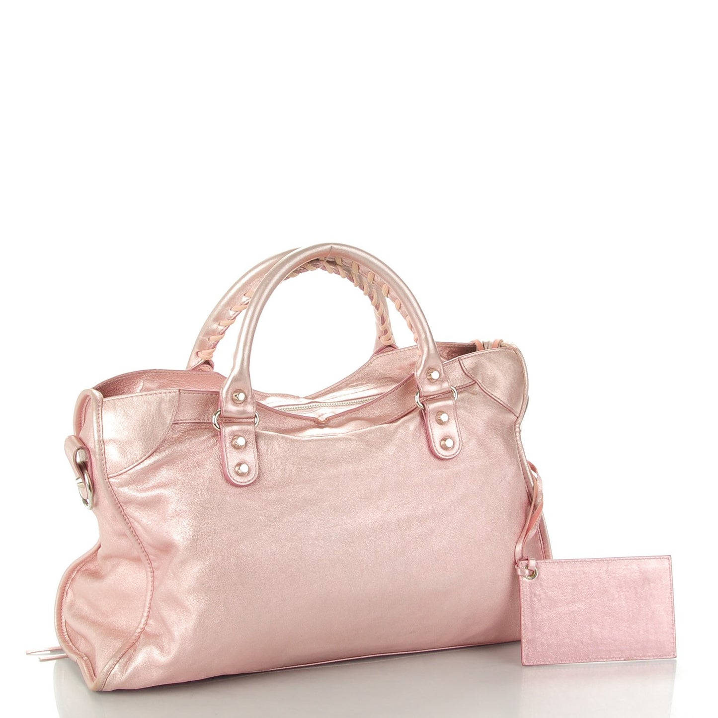Metallic Agneau Classic Silver Hardware S City Sparkle Pale Rose