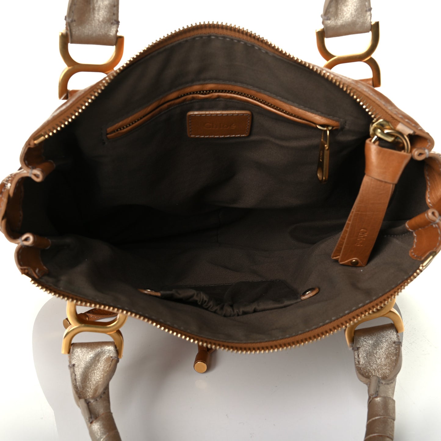 Metallic Calfskin Medium Marcie Satchel Brown