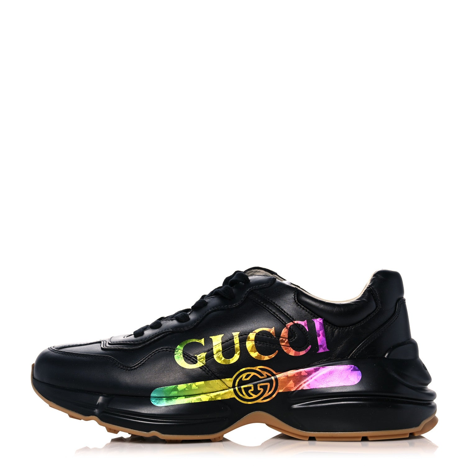 Gucci Calfskin Iridescent Logo Mens Rhyton Sneakers 6 Black 1 of 8