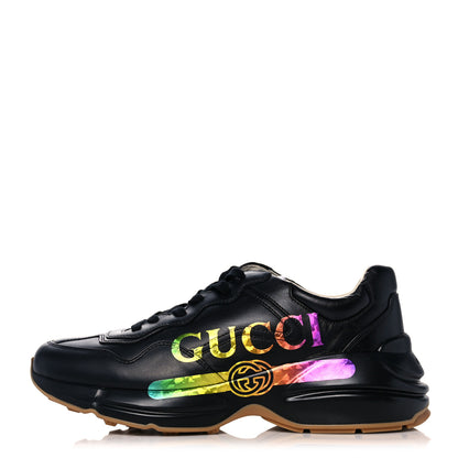 Gucci Calfskin Iridescent Logo Mens Rhyton Sneakers 6 Black 1 of 8