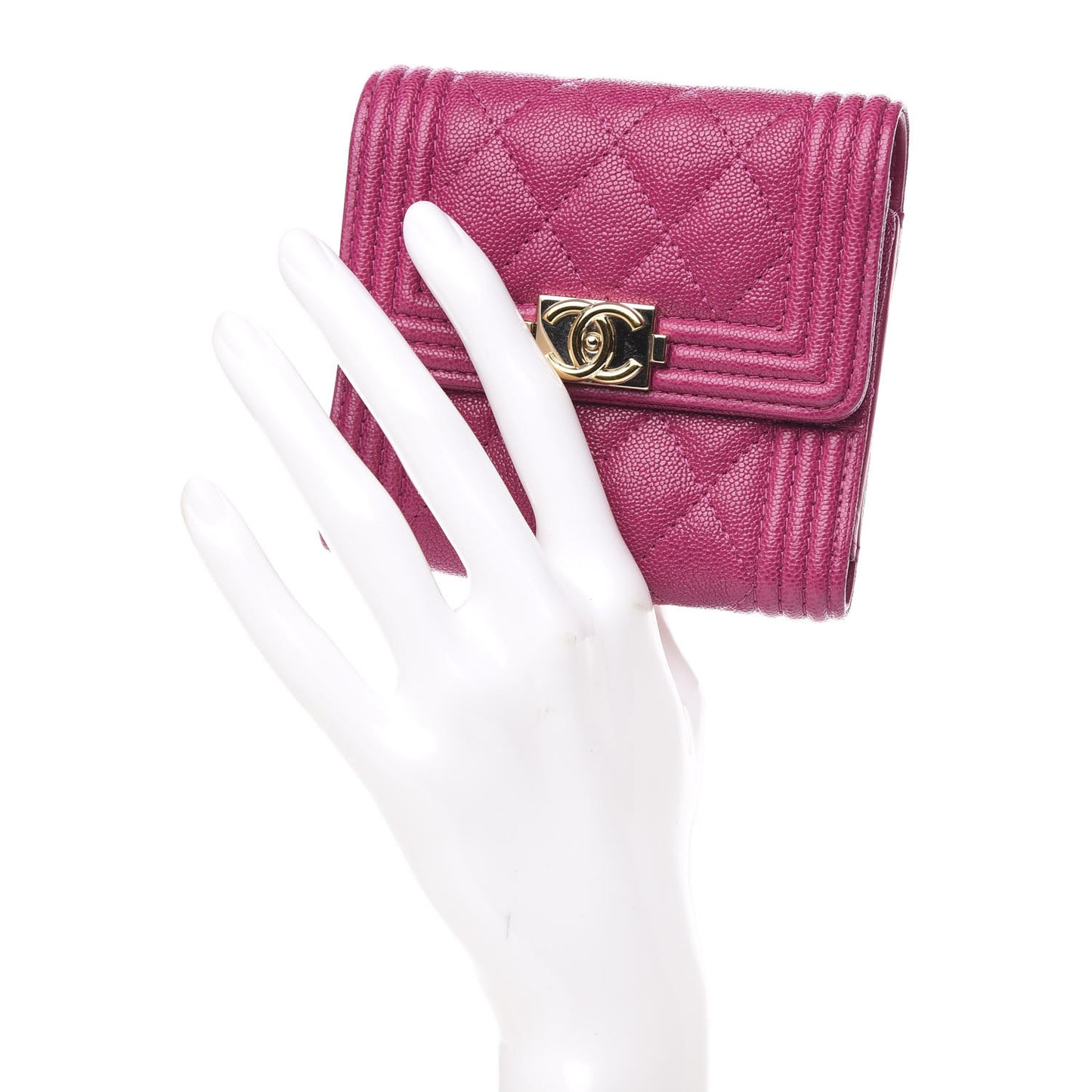Caviar Quilted Compact Boy Wallet Dark Pink