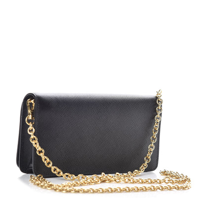Prada Saffiano Shine Chain Wallet Black 3 of 9