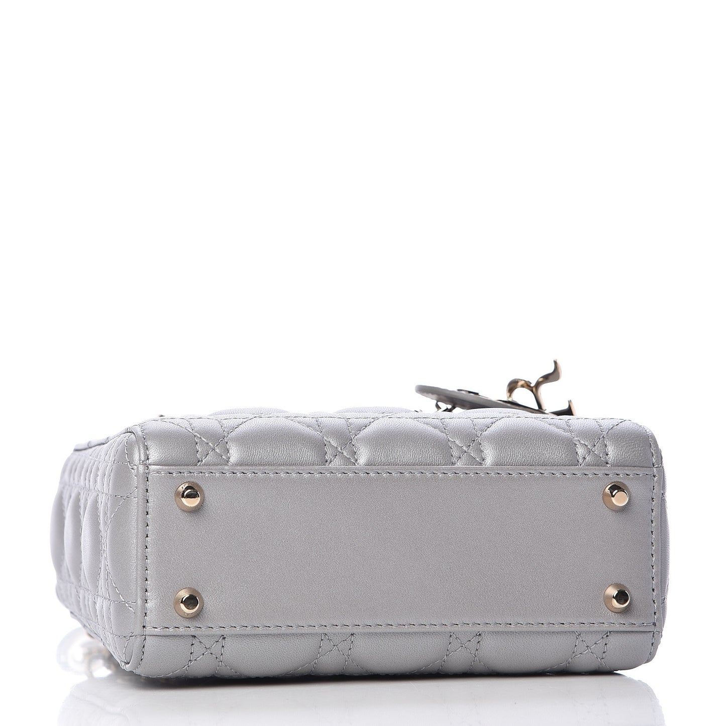 Metallic Lambskin Cannage Mini Lady Dior Grey