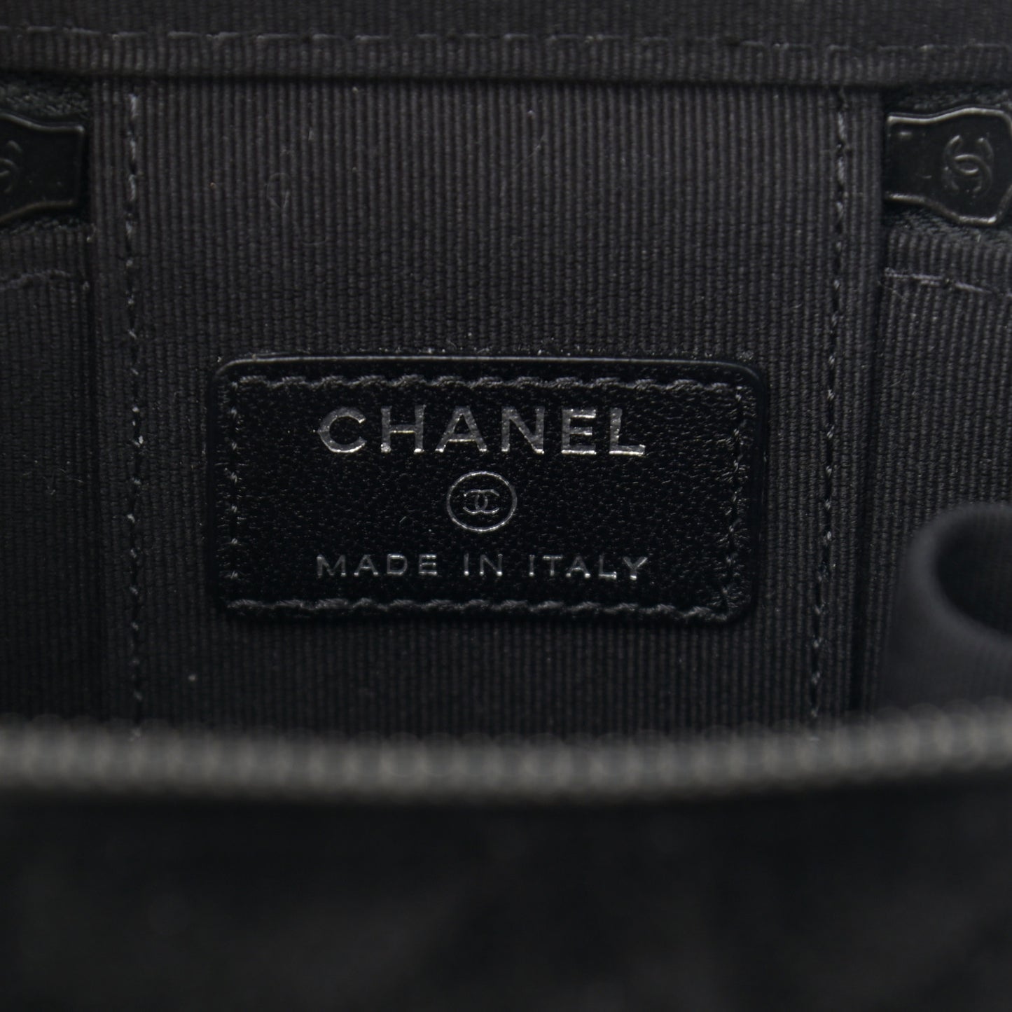 Velvet Quilted Mini Vanity Case With Chain So Black