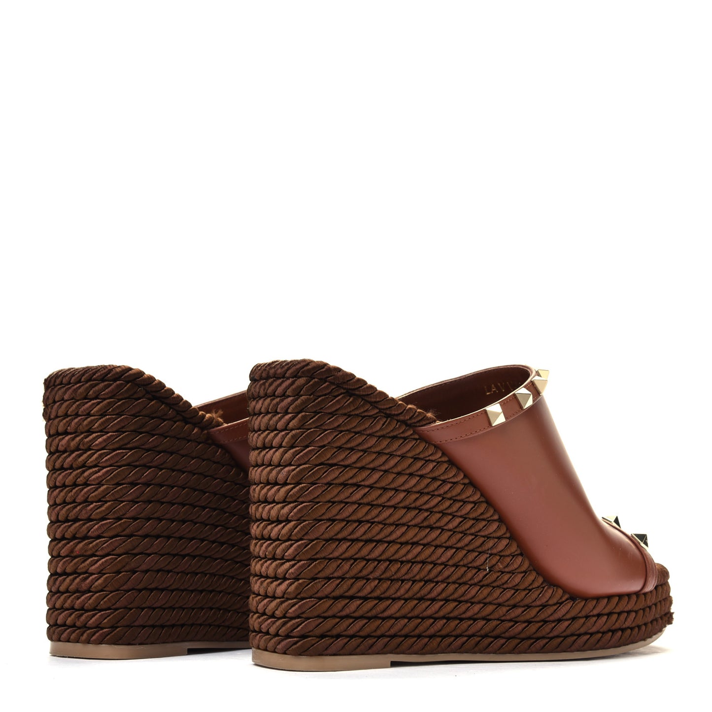 Calfskin Silk Rockstud Torchon Espadrille Wedge 25/115mm Slide Sandals 39 Saddle Brown