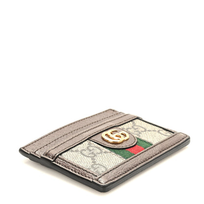 Gucci GG Supreme Monogram Textured Dollar Calfskin Ophidia Card Holder Beige Ebony New Acero 4 of 7