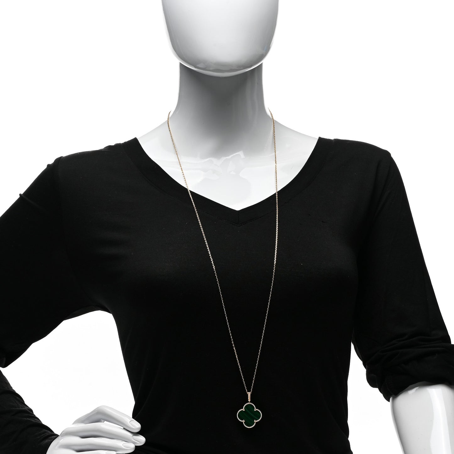 18K Yellow Gold Malachite Magic Alhambra Pendant Necklace