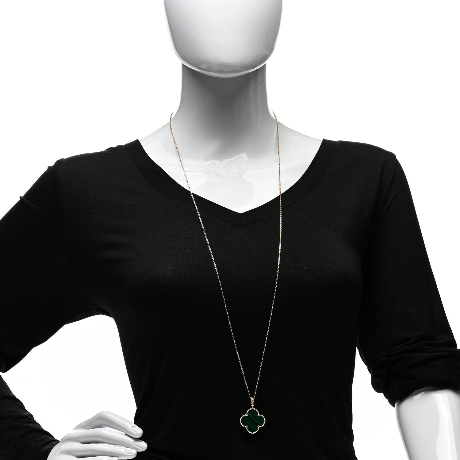 Van Cleef & Arpels 18K Yellow Gold Malachite Magic Alhambra Pendant Necklace 2 of 5
