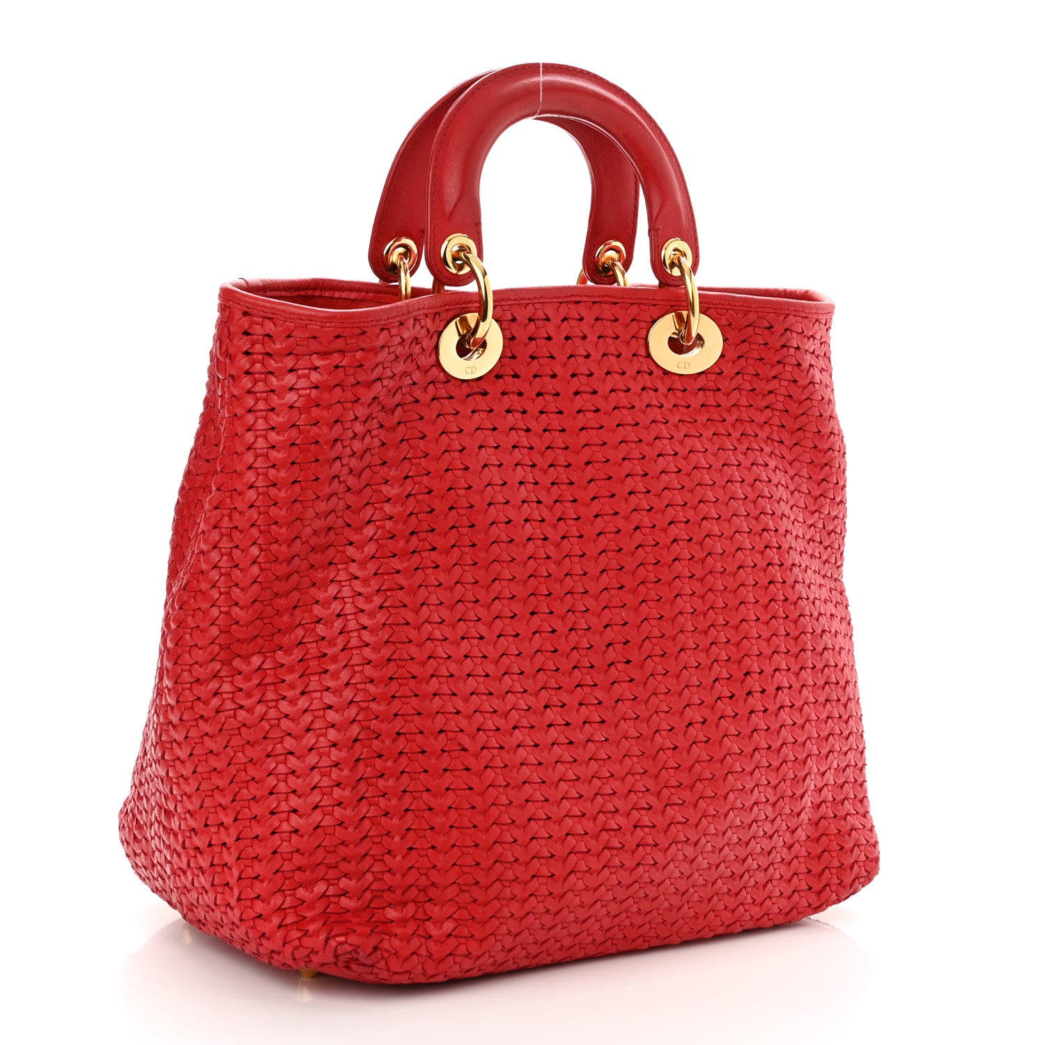 Christian Dior Lambskin Woven Lady Dior Shopping Tote Red 3 of 13