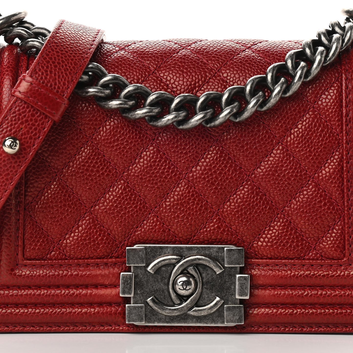 Caviar Quilted Small Boy Flap Dark Red