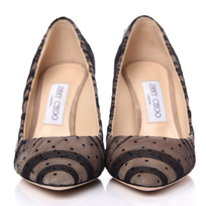 Jimmy Choo Tulle Suede Polka Dot Romy 85 Pumps 37 Black Nude 2 of 10