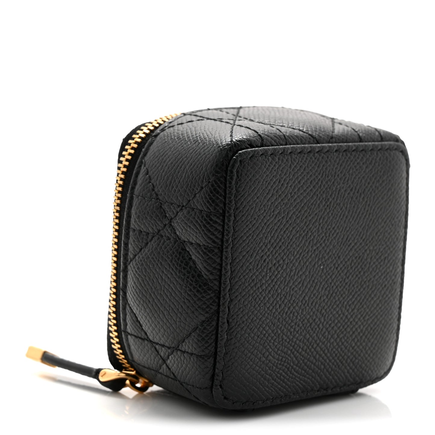 Grained Calfskin Cannage Mini Caro Jewelry Case Black