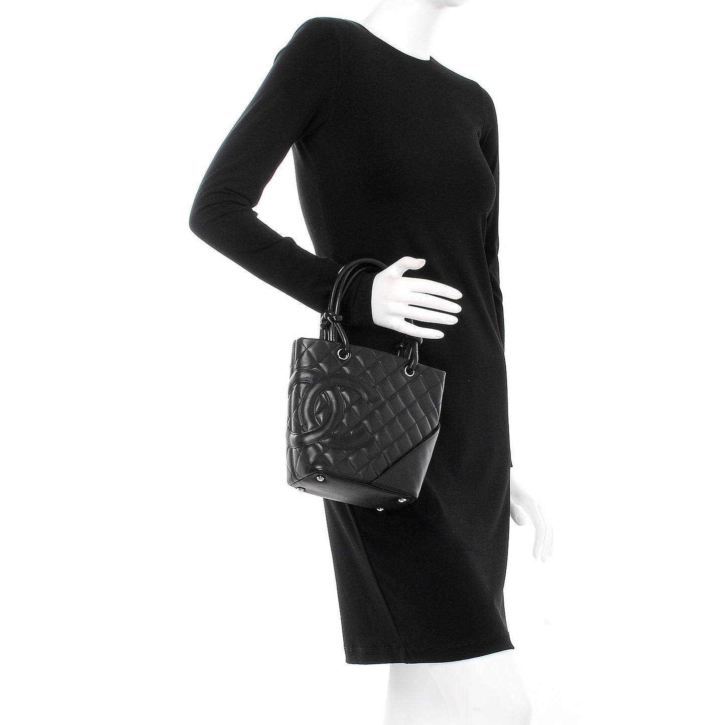 Calfskin Quilted Small Cambon Tote Black