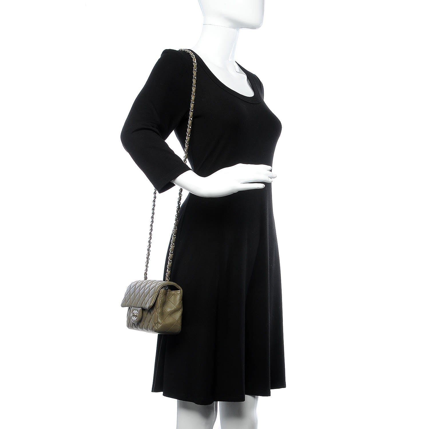 Chanel Lambskin Quilted Mini Rectangular Flap Khaki 2 of 16