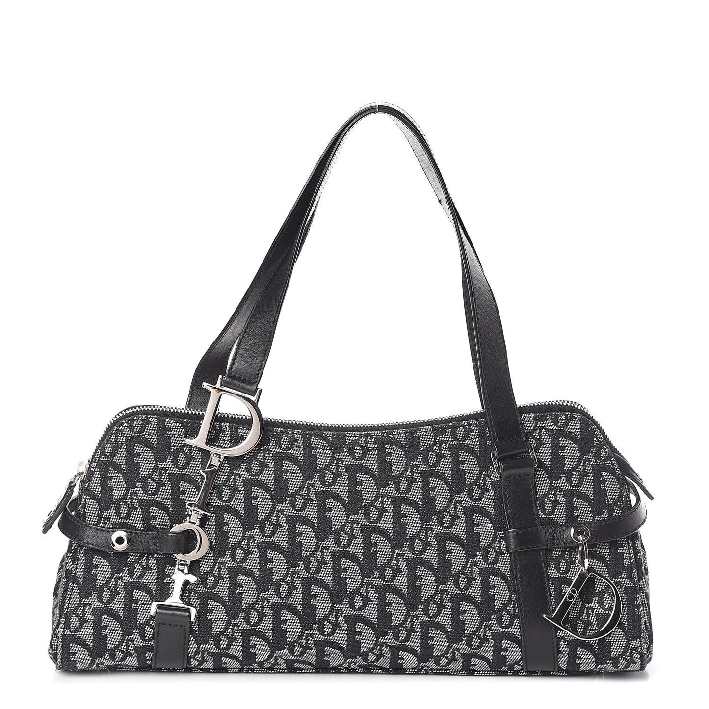 Denim Monogram Charms Shoulder Bag Black