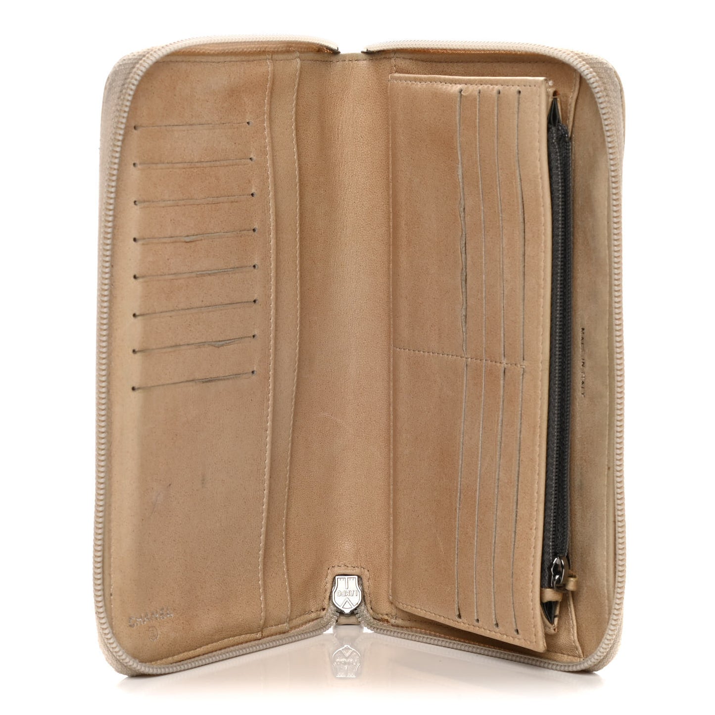 Lambskin Camellia Embossed Zip Around Organizer Wallet Light Beige