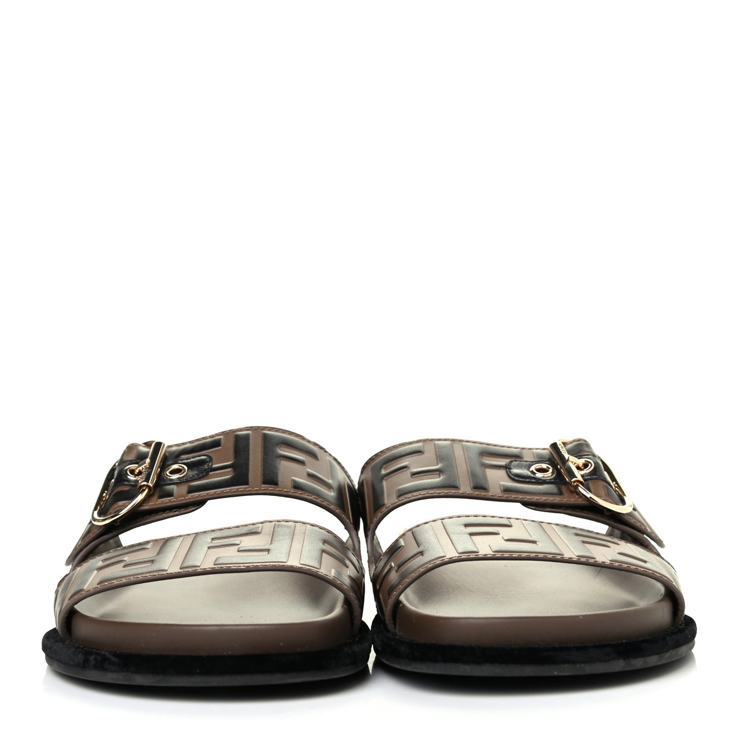 Calfskin FF Embossed Slide Sandals 39.5 Maya Black
