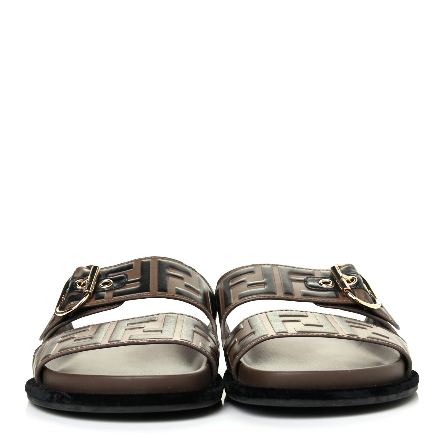 Fendi Calfskin FF Embossed Slide Sandals 39.5 Maya Black 2 of 4