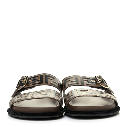 Fendi Calfskin FF Embossed Slide Sandals 39.5 Maya Black 2 of 4