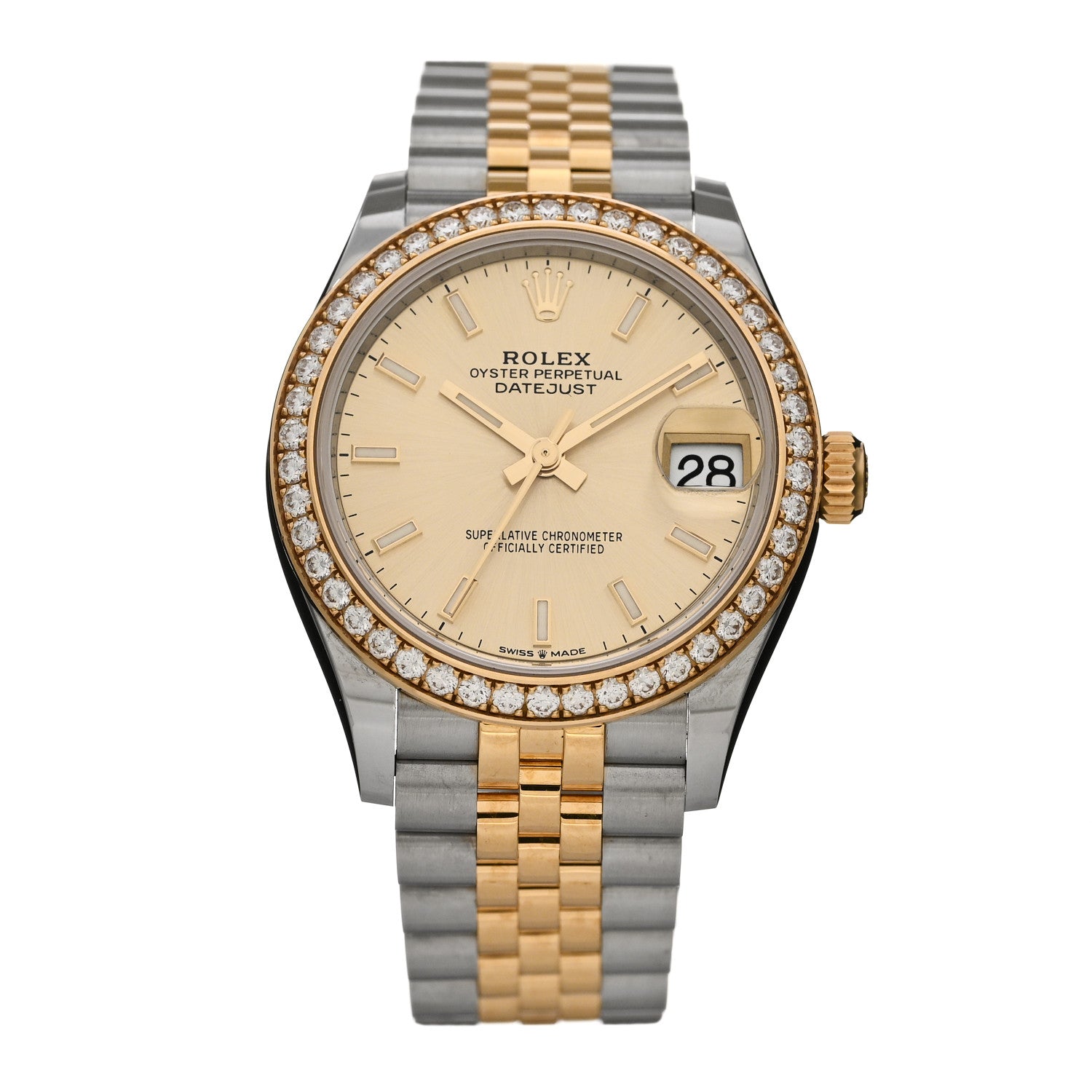 Rolex Stainless Steel 18K Yellow Gold Diamond Bezel 31mm Oyster Perpetual Datejust Watch Champagne 278383RBR 1 of 5