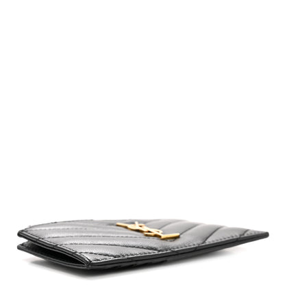 Saint Laurent Calfskin Matelasse Chevron Monogram Fragments Zippered Card Case Black 4 of 11