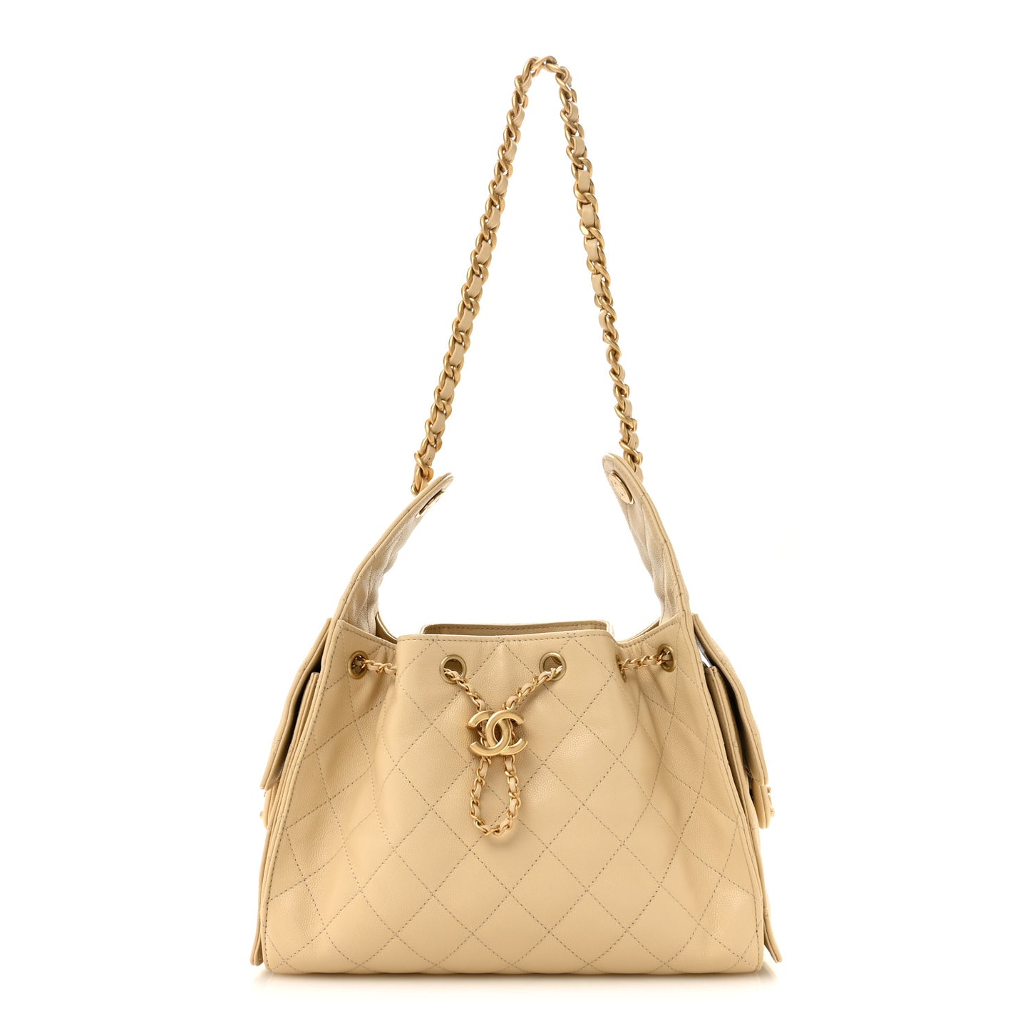 Caviar Quilted Small Chanel 25 Handbag Beige