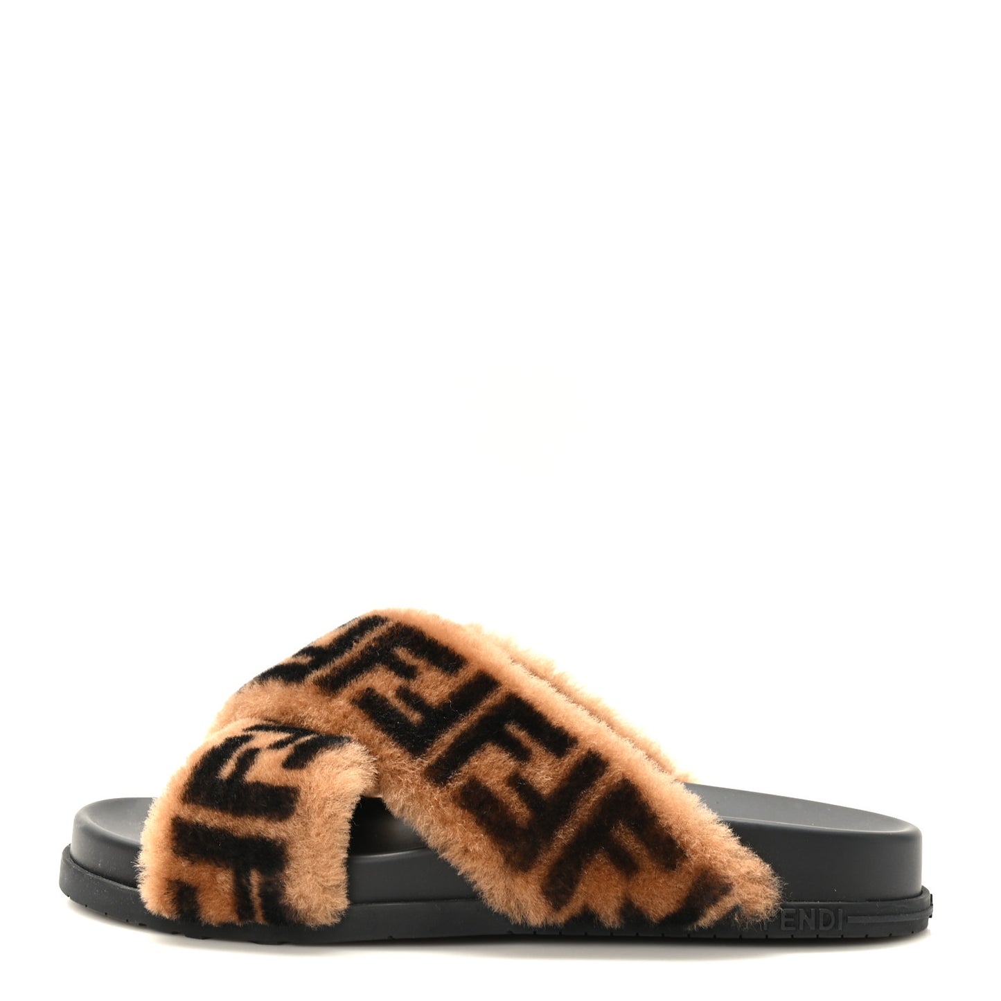 Shearling FF Fendi Feel Sandals 37 Tobacco Black