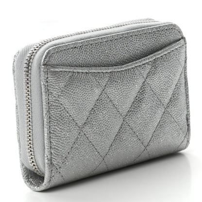 Chanel Glittered Metallic Caviar Quilted Zip Coin Purse Wallet Silver 3 of 7