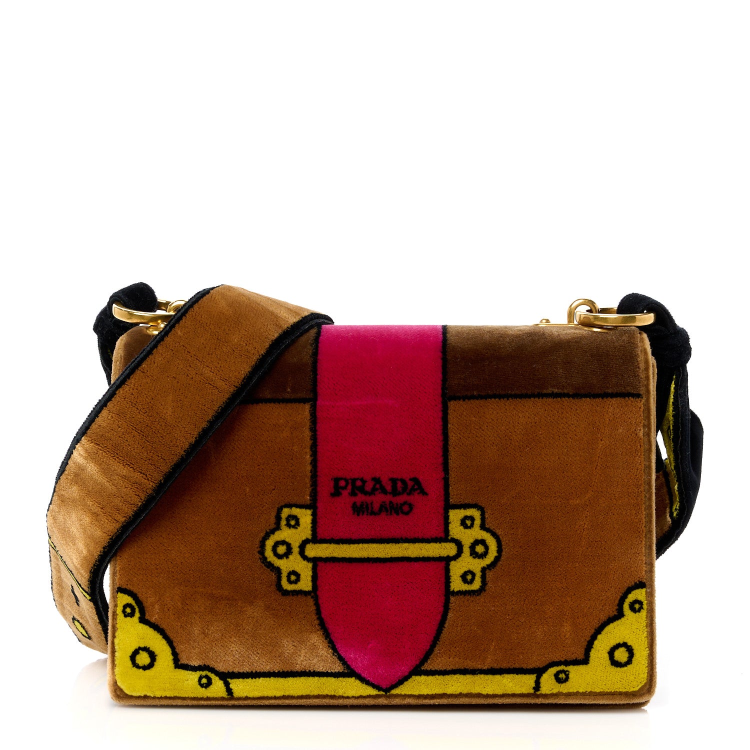Prada Velluto Ricamo Cahier Shoulder Bag Cammello 1 of 10