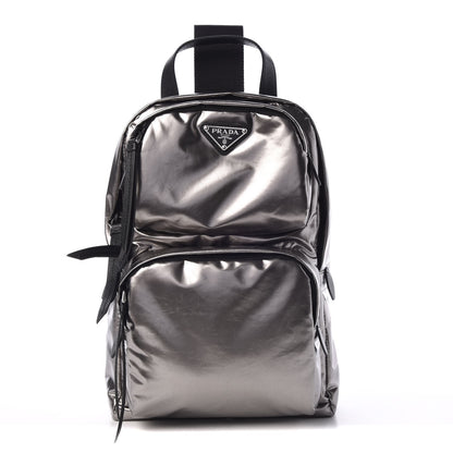 Prada Metallic Tessuto Nylon Saffiano Sling Backpack Silver 1 of 8