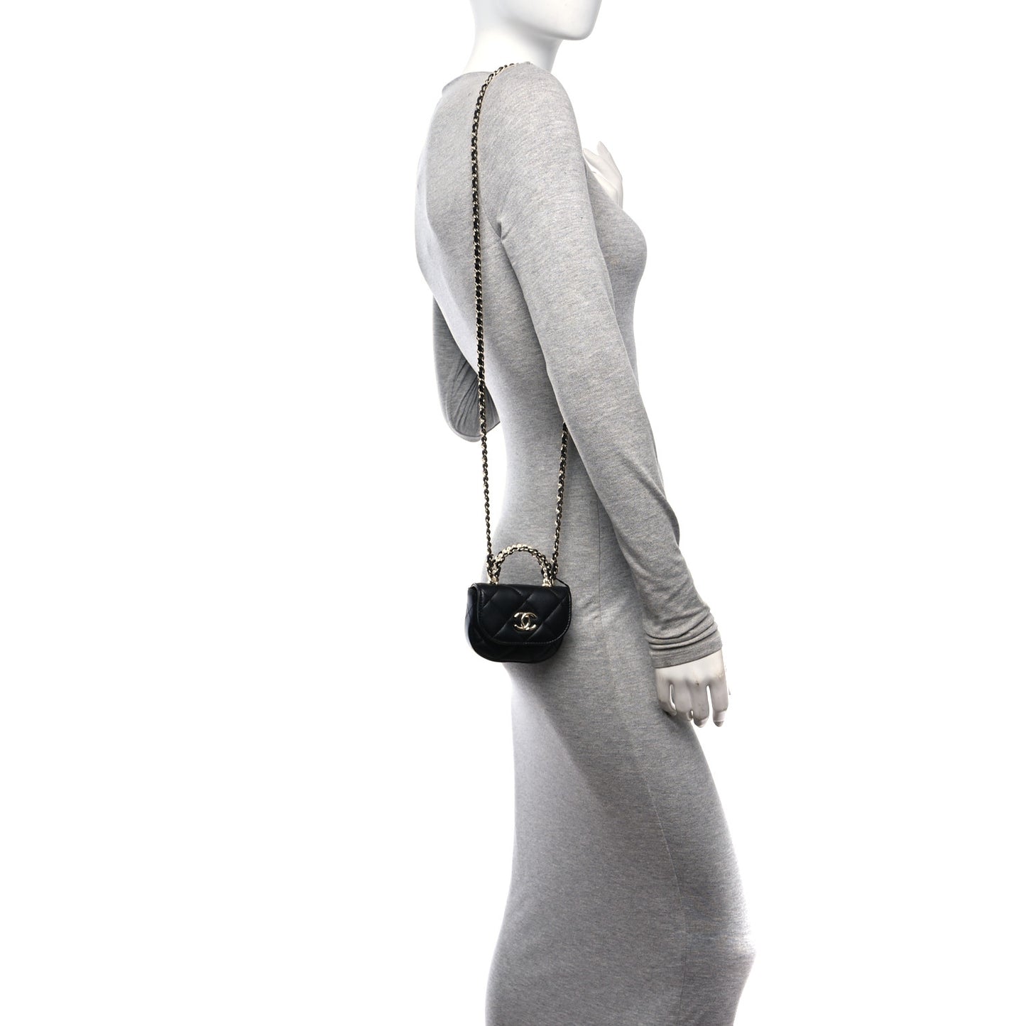 Lambskin Quilted Pearl Top Handle Clutch With Chain Black